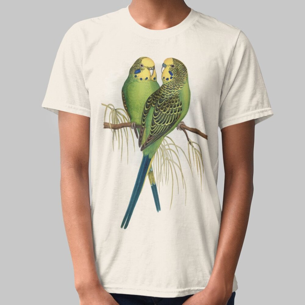 Common Parakeet Vintage Parrot Print Short Sleeve Graphic Tee T-shirt S M L XL